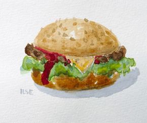 Handmålad hamburgare Akvarell